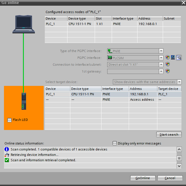 Figure 1.27 – Go online dialog that allows connection to devices
