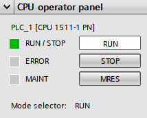 Figure 1.28 – CPU operator panel once online and connected to a CPU
