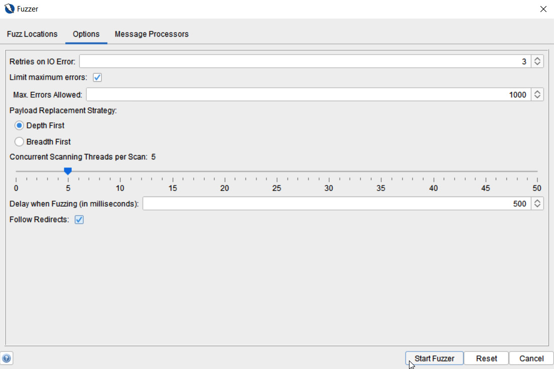 Figure 2.35 – Fuzzer Options