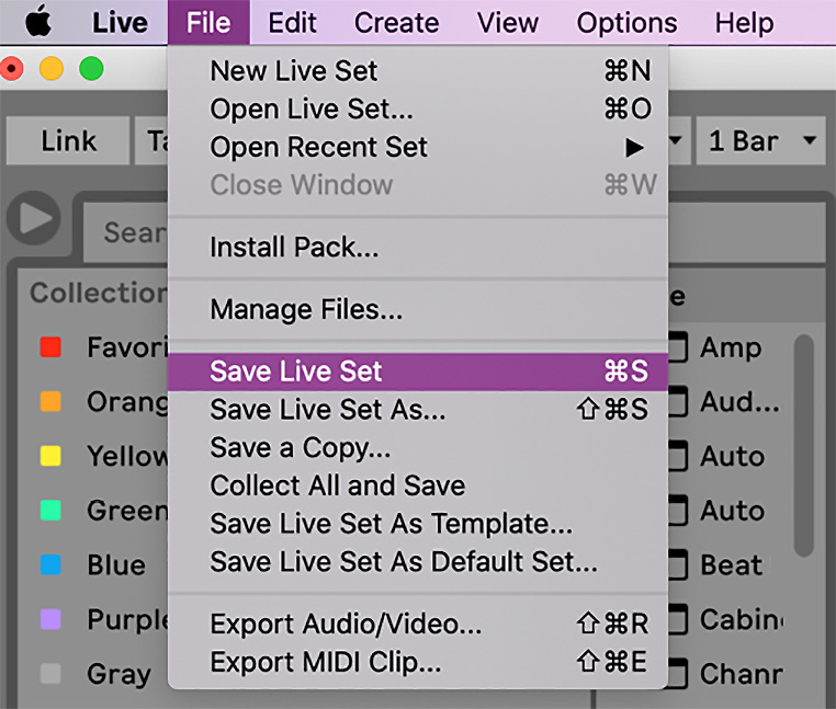 Figure 1.29 – Saving a Live Set