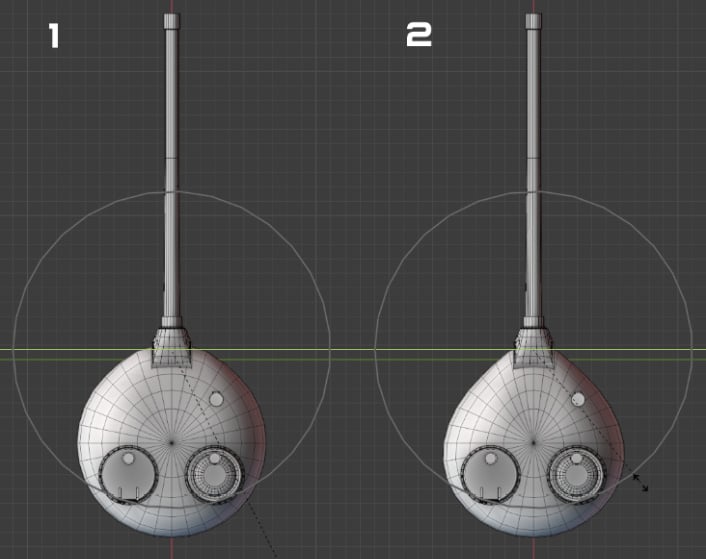 Figure 1.10 – Using Proportional Editing on a tank turret
