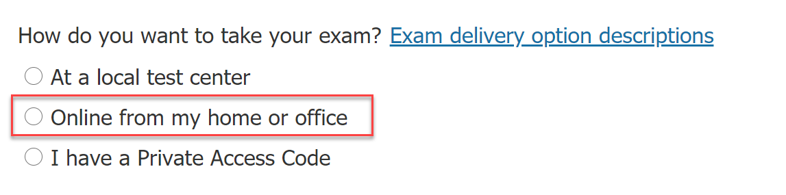 Figure 1.1 – Selecting a location when scheduling an exam