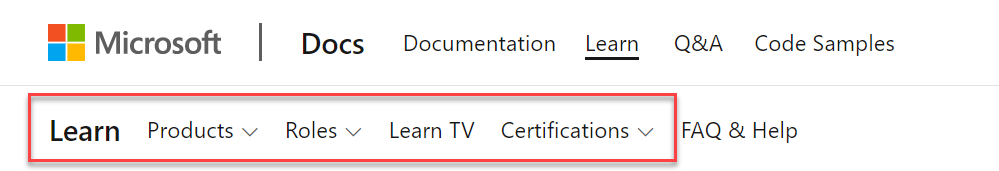 Figure 1.4 – Learn content navigation