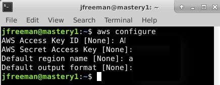 Figure 1.4 – Configuring AWS credentials using the AWS CLI utility
