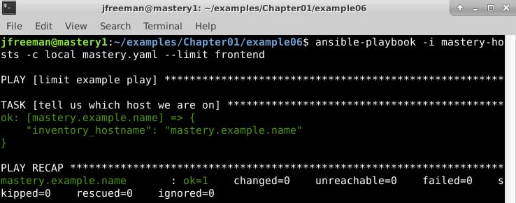 Figure 1.7 – Running the simple playbook on an inventory with a limit applied
