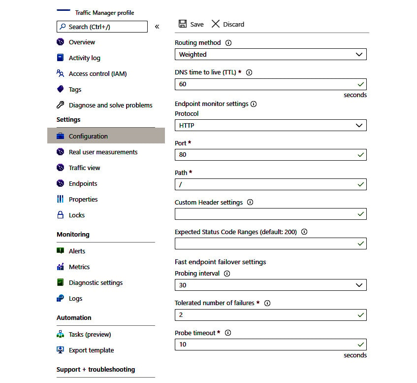 Figure 1.6 – Traffic Manager profile settings
