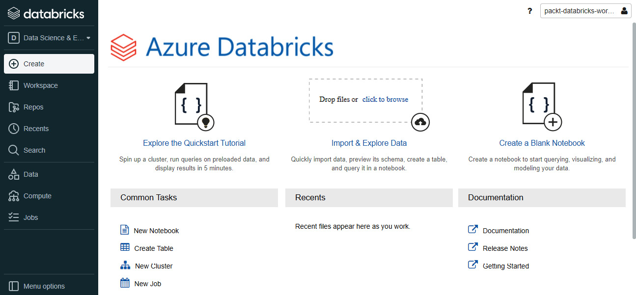 Figure 1.7 – Azure Databricks workspace
