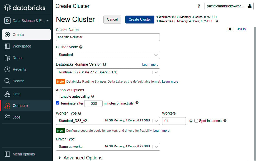 Figure 1.9 – Initializing a Databricks cluster
