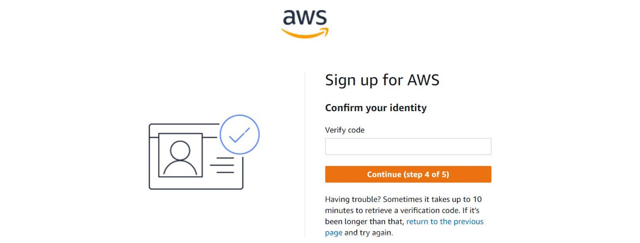 Figure 1.9 – Signing up for AWS – Verify code page