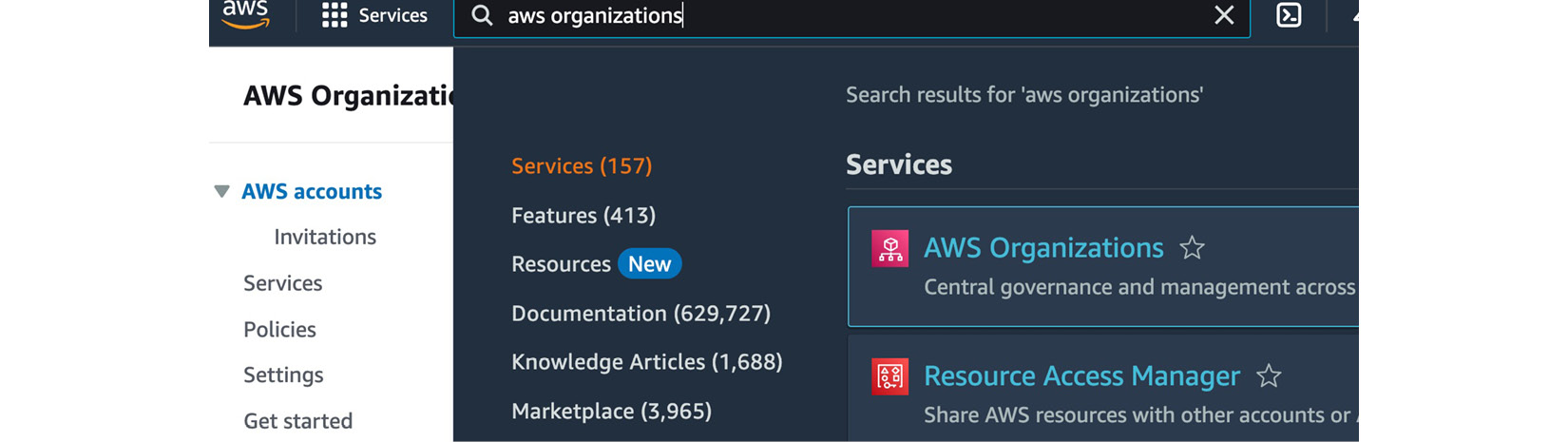 Figure 1.13 – Searching for services using the search box on the AWS Management Console