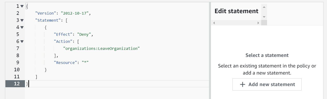 Figure 1.18 – SCP to prevent administrators of member accounts from leaving the organization