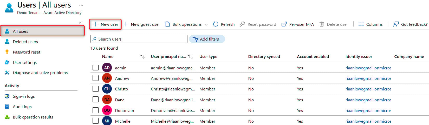 Figure 1.1 – The Azure AD Users blade
