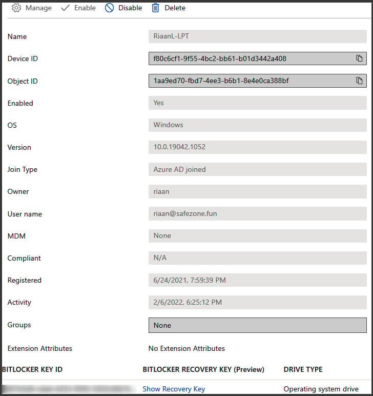 Figure 1.17 – The Azure AD device details for a specific device with the option 
to disable or delete the selected device
