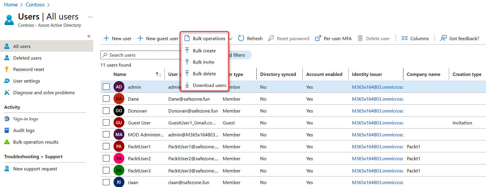 Figure 1.19 – The Azure AD bulk user operations option
