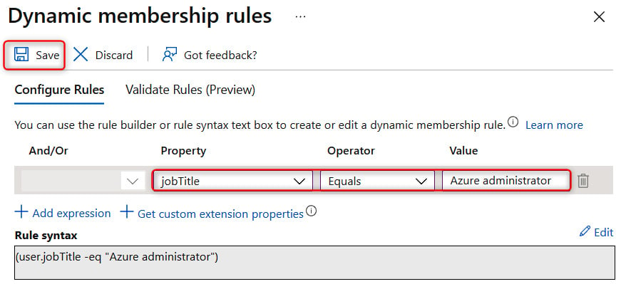 Figure 1.6 – The Azure AD group dynamic query
