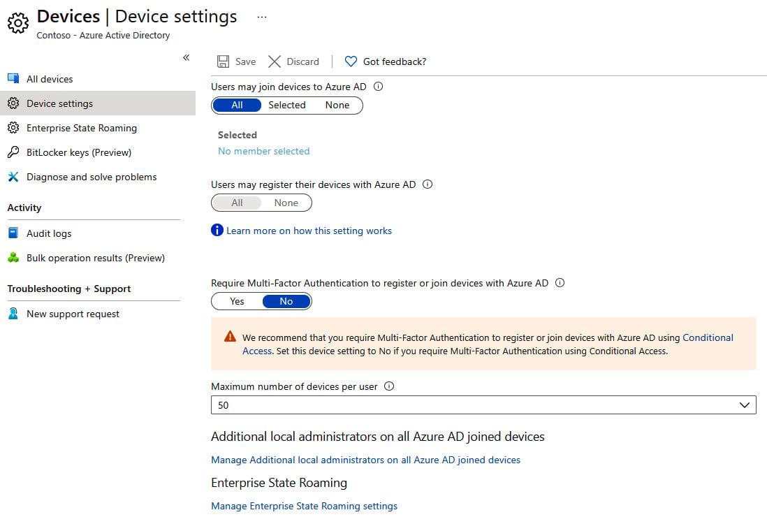 Figure 1.15 – The Azure AD Device settings blade
