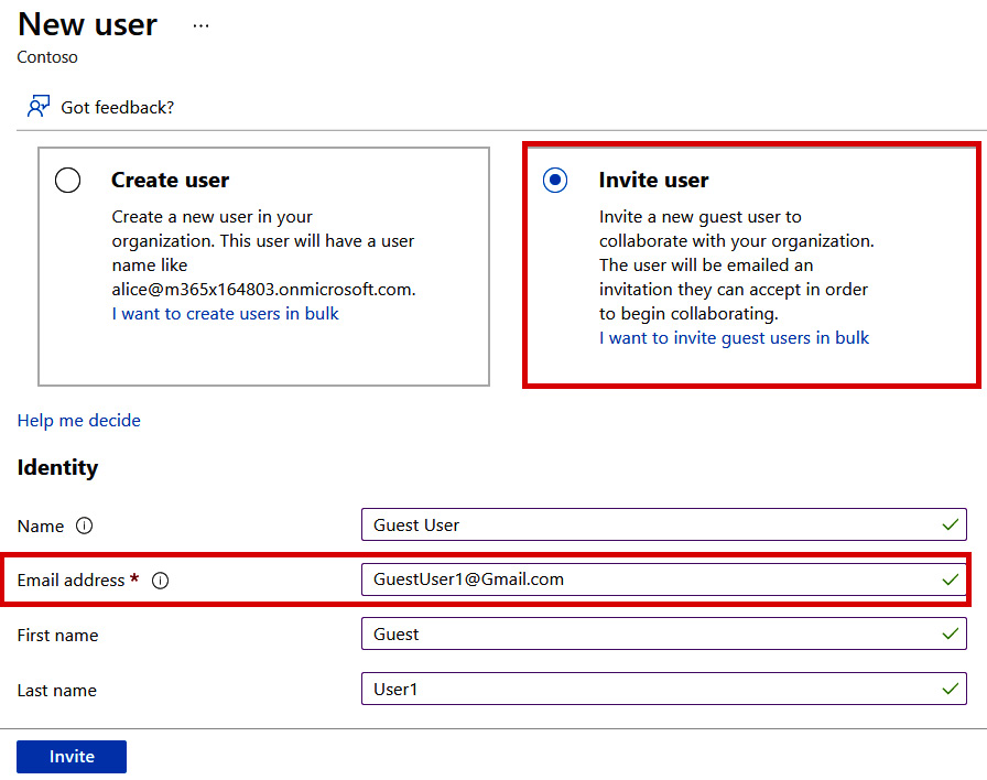 Figure 1.23 – Azure AD – inviting a guest user
