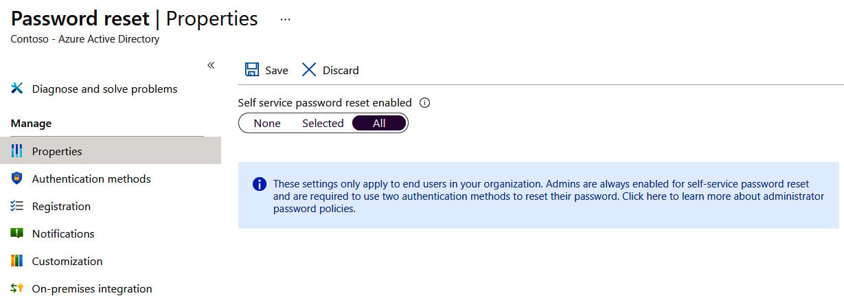 Figure 1.32 – The Azure AD Password reset properties
