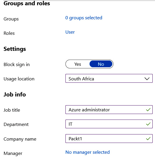 Figure 1.3 – The Azure AD user creation page part 2
