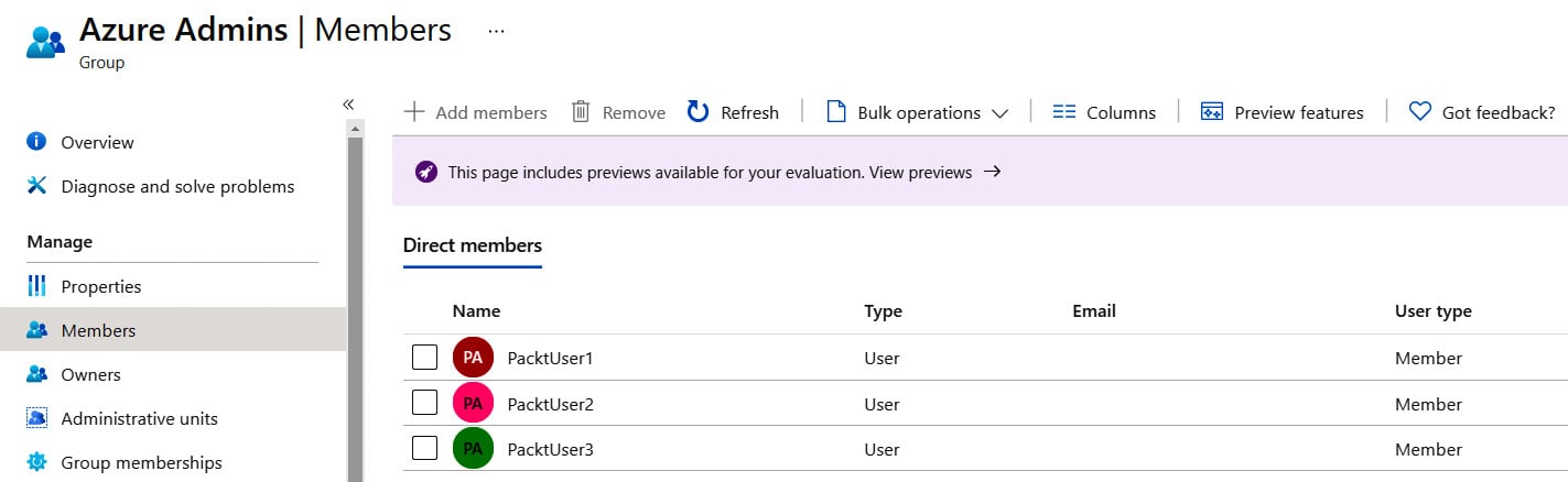 Figure 1.7 – The Azure AD group's dynamic group users added automatically 
based on the membership rules
