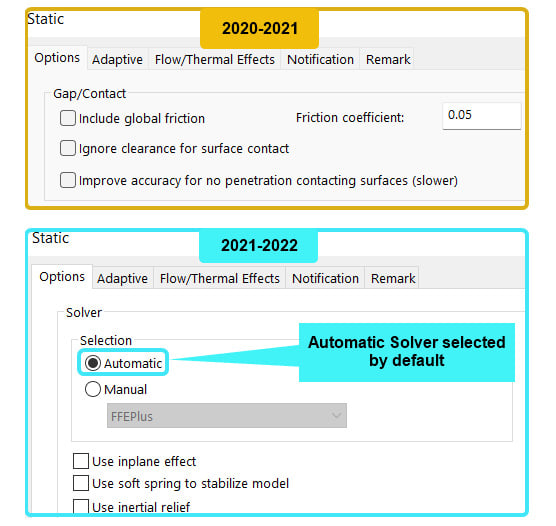 Figure 1.11 – Partial views of the static options dialog box
