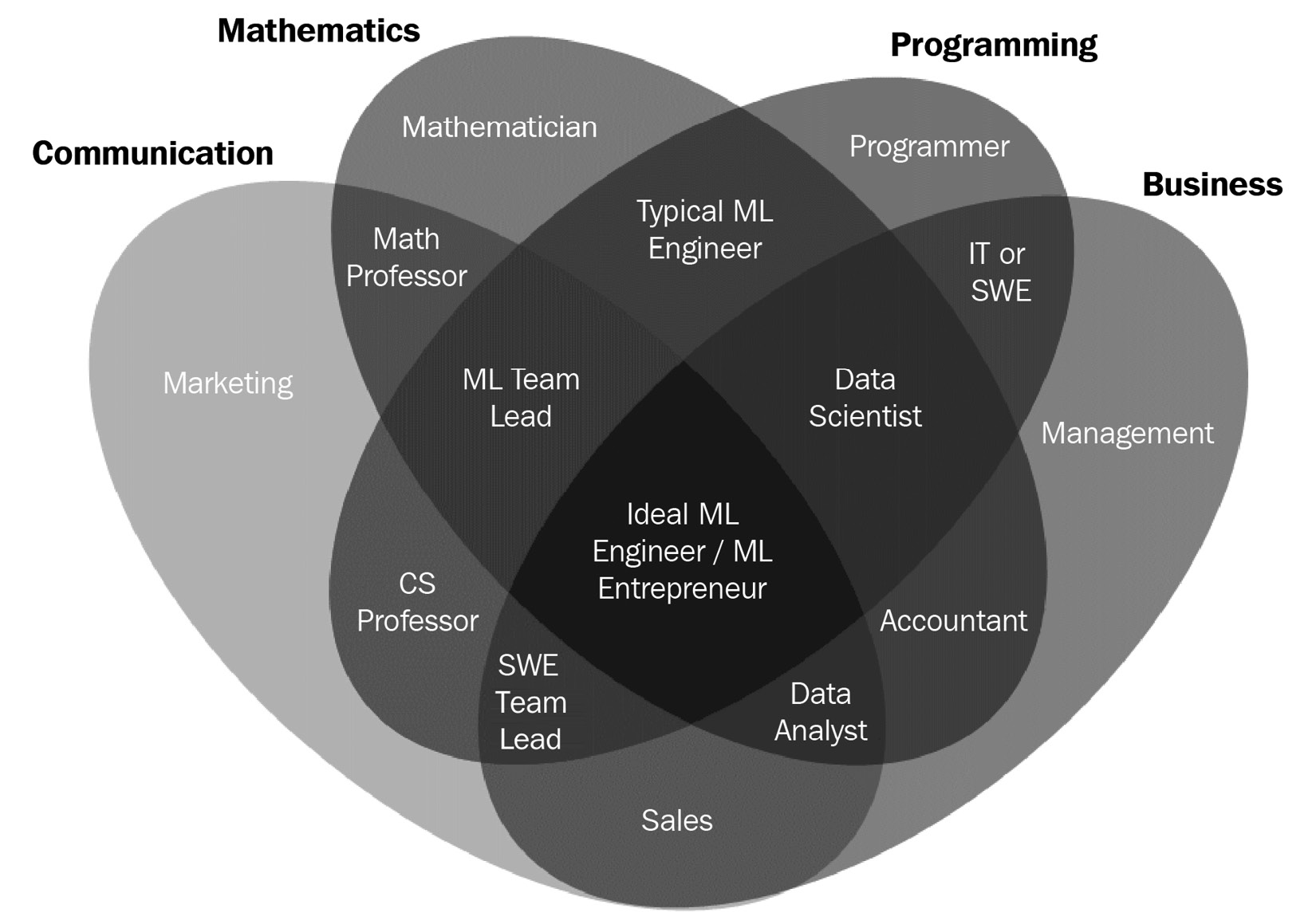 Figure 1.1 – ML/data science skill sets
