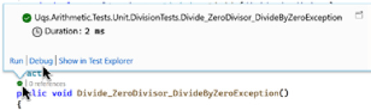 Figure 1.16 – The Debug option in the unit testing balloon
