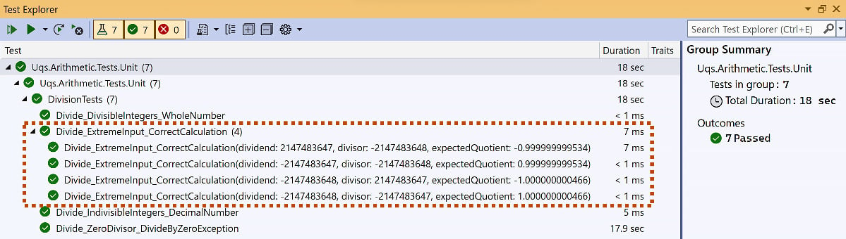 Figure 1.19 – VS Test Explorer showing grouped tests
