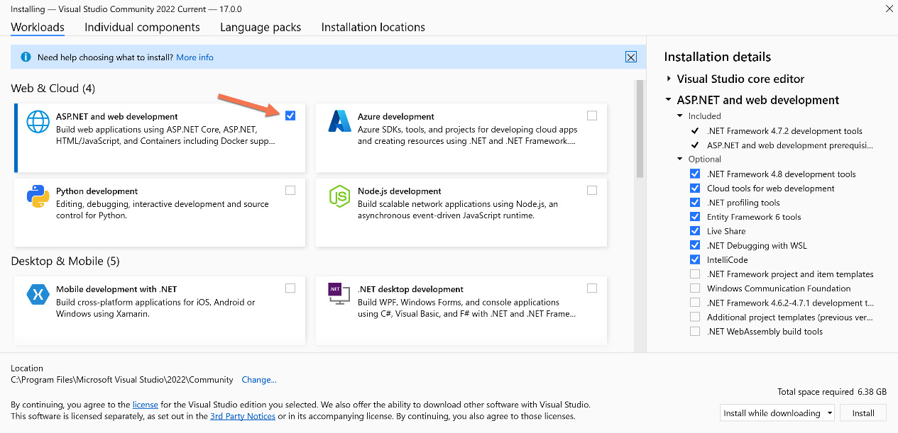 Figure 1.1 – VS installation dialog
