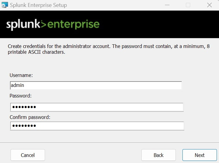 Figure 1.9: Installation﻿ – creating administrator account credentials