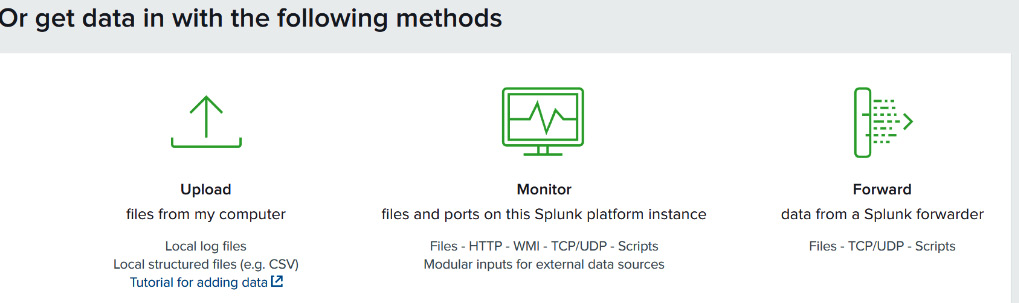 Figure 8.4: Methods for getting data into Splunk