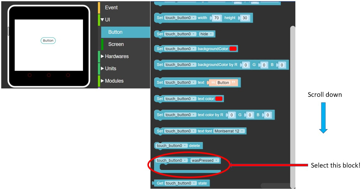 Figure 6.7: UI Button option and code block