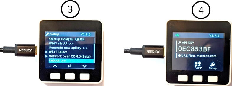 Figure 1.44 – Placing the M5Stack Core in USB mode (3 and 4)