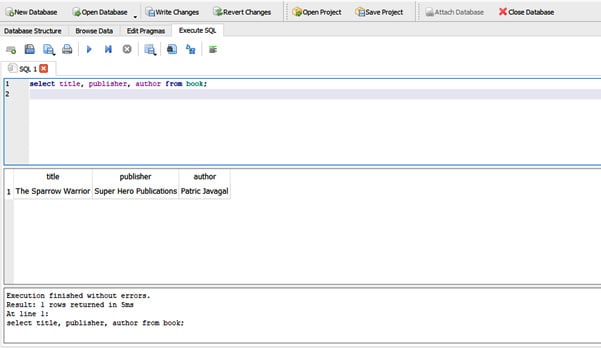 Figure 2.5: Executing SQL commands in DB Browser