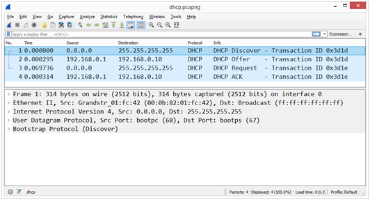 Figure 1.4 – The DORA process in Wireshark