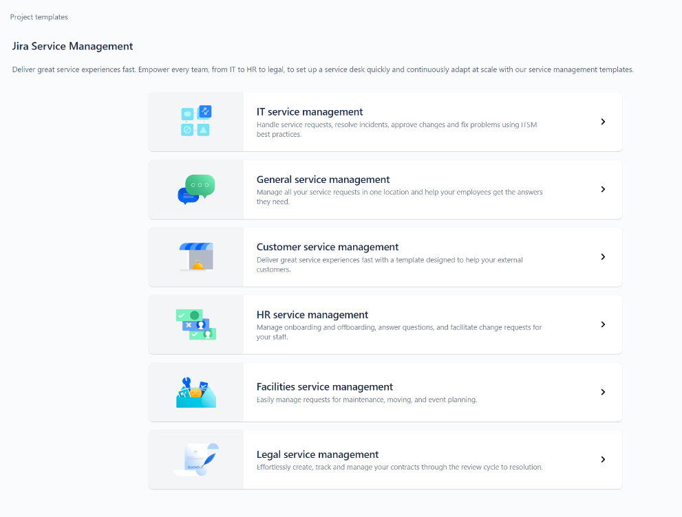 Figure 1.6 – JSM project templates
