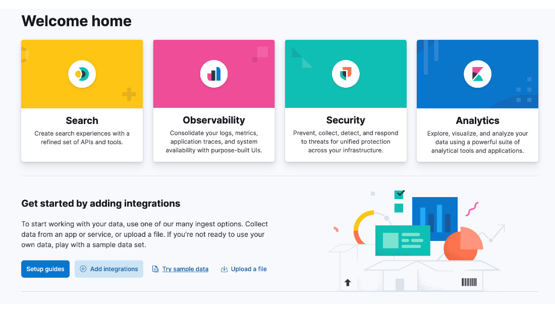 Figure 1.1 – Image shows the page of Kibana where you have options to add sample data