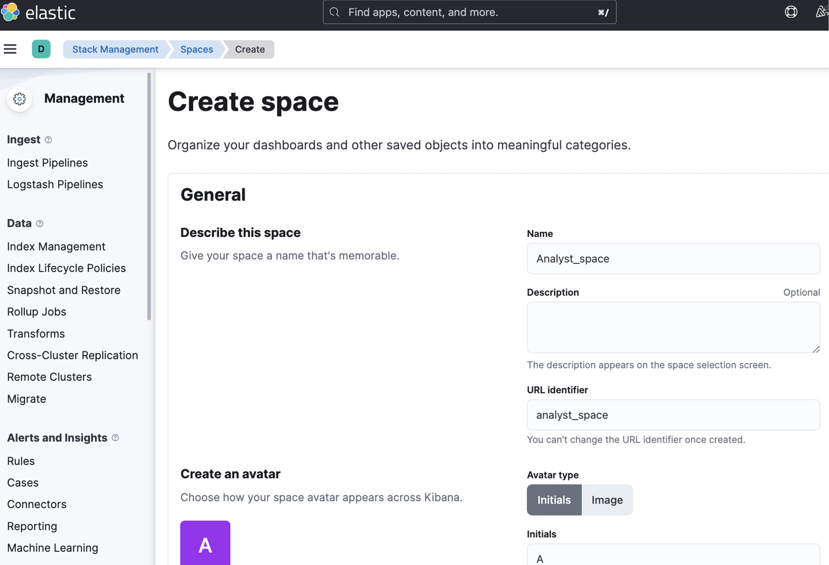 Figure 2.5 – Adding a name and URL identifier to the space creation proces﻿2