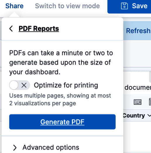 Figure 8.12 – The PDF Reports option on the dashboard