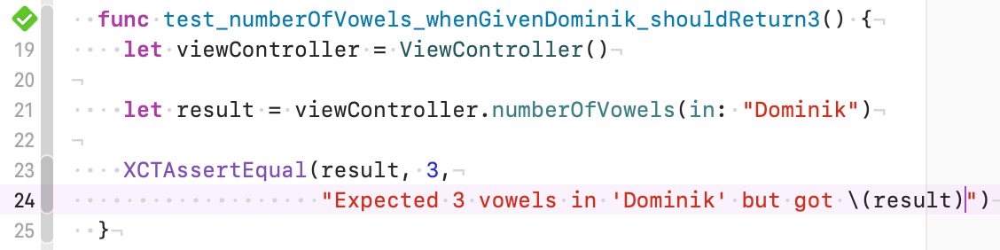 Figure 1.2 – Xcode shows a green diamond with a checkmark when a test passes
