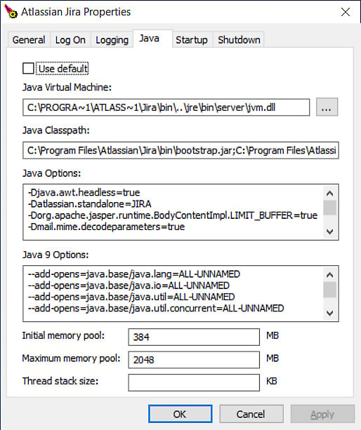 Figure 1.20 – Jira memory settings
