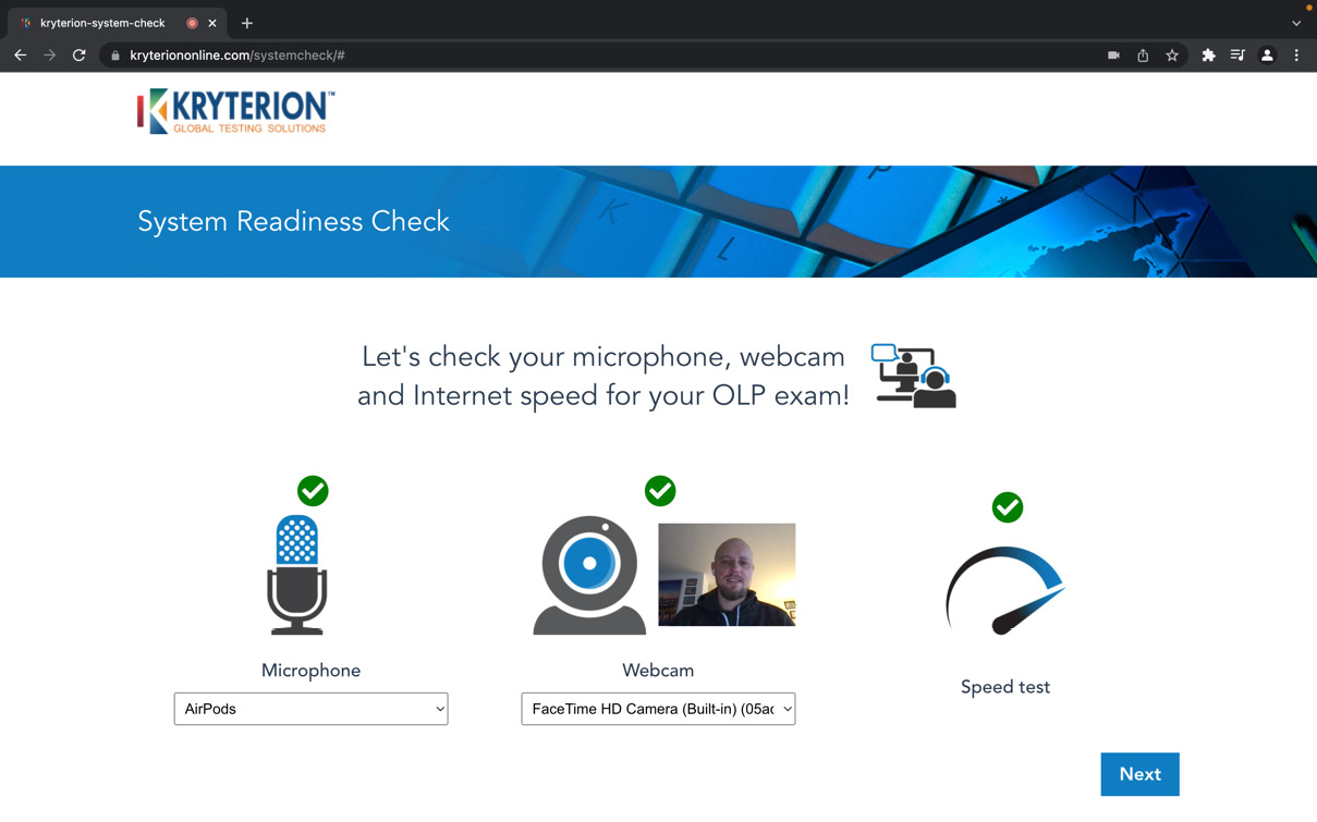 Figure 1.1 – Kryterion System Readiness Check