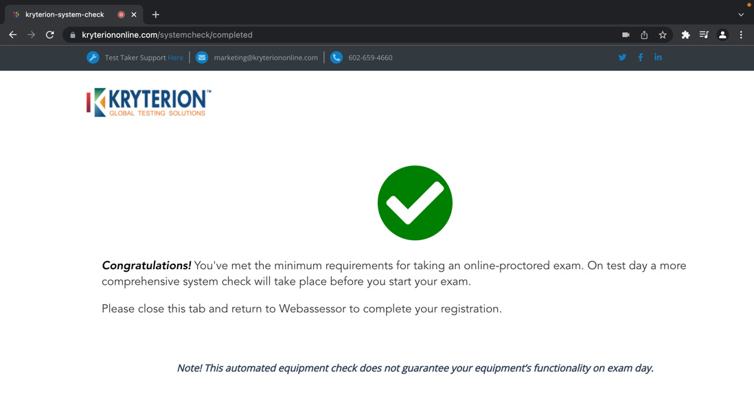 Figure 1.2 – Successful pass of the system readiness check