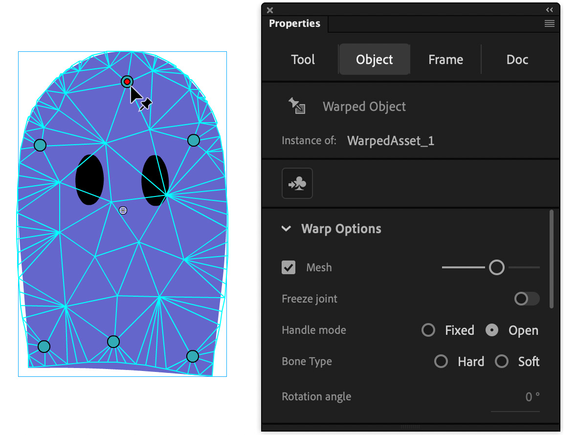 Figure 1.5 – Pins and Warped Object Properties
