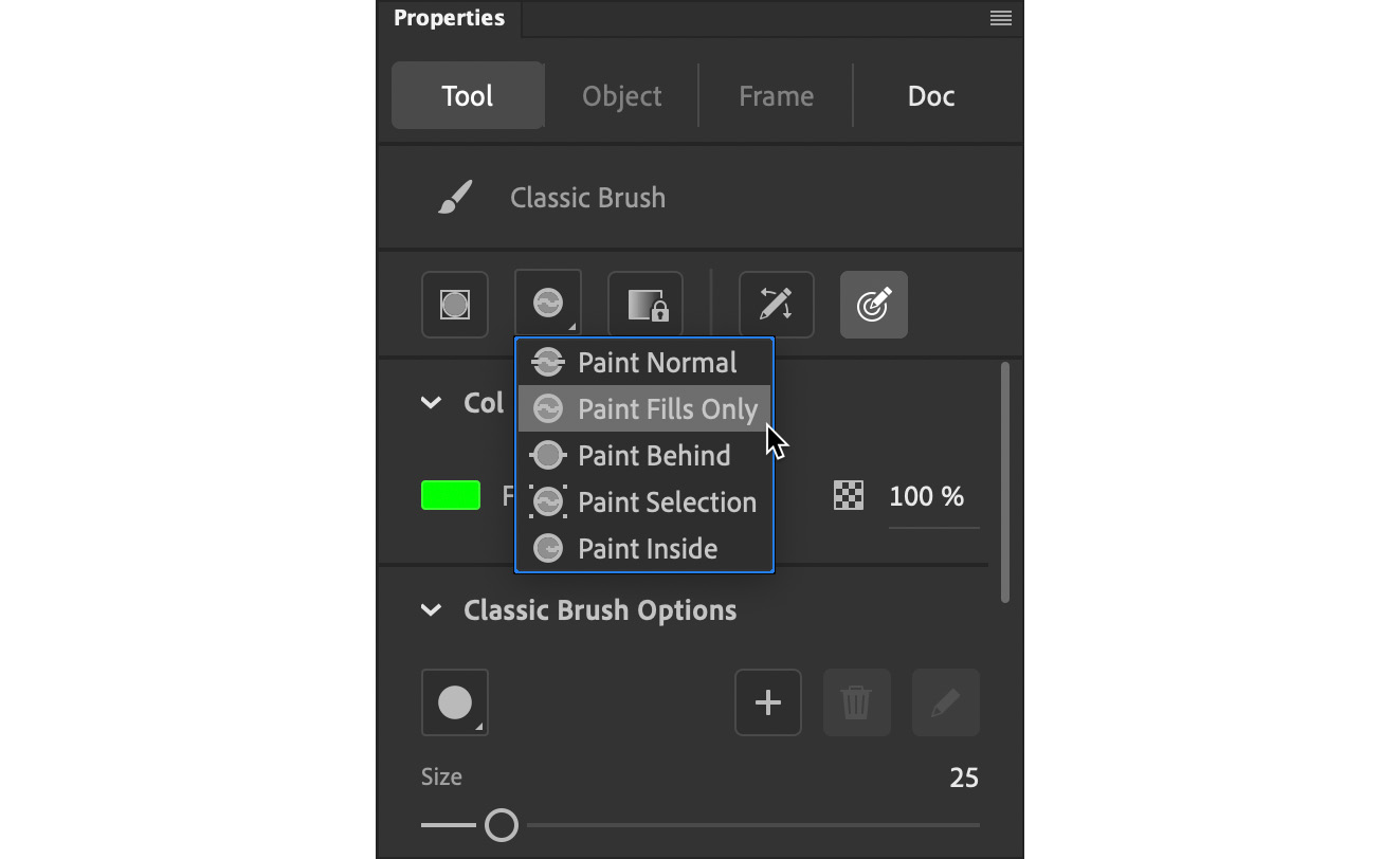 Figure 1.10 – The Paint Fills Only brush mode
