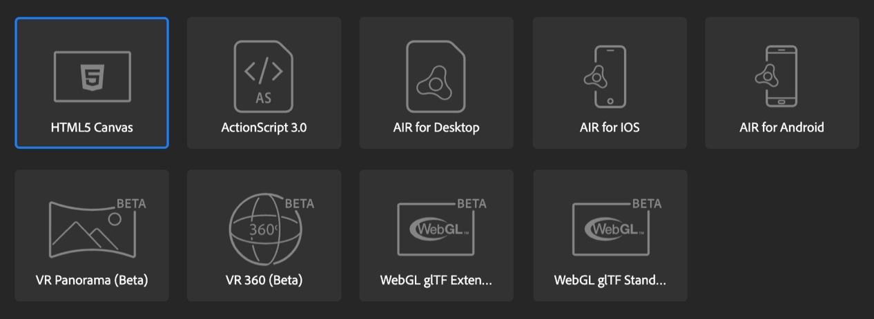 Figure 2.1 – Publish targets native to Animate