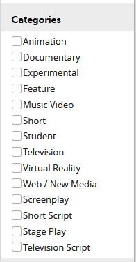 Figure 1.2 – FilmFreeway Categories
