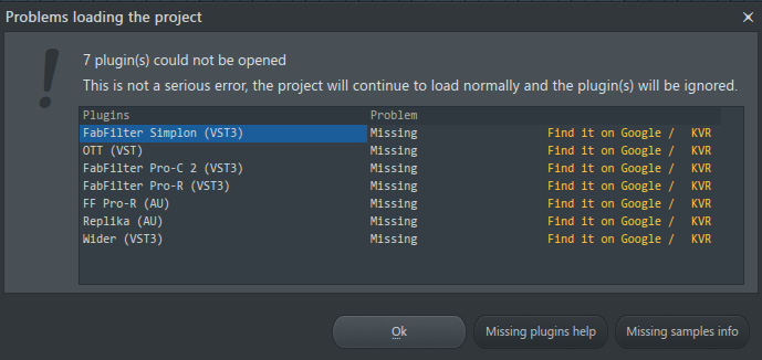 Figure 1.7 – Opening projects with missing plugins
