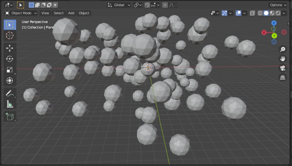 Figure 1.21 – The 3D Viewport window showing the randomized positions
