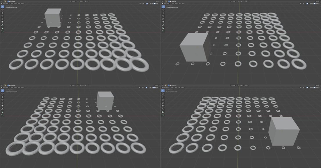 Figure 1.47 – Your first Geometry Nodes scene that animates dynamically
